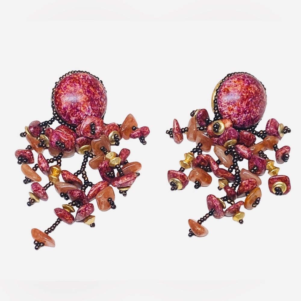 Beaded Maroon Dangle Earrings Red Burgundy Gold Post
